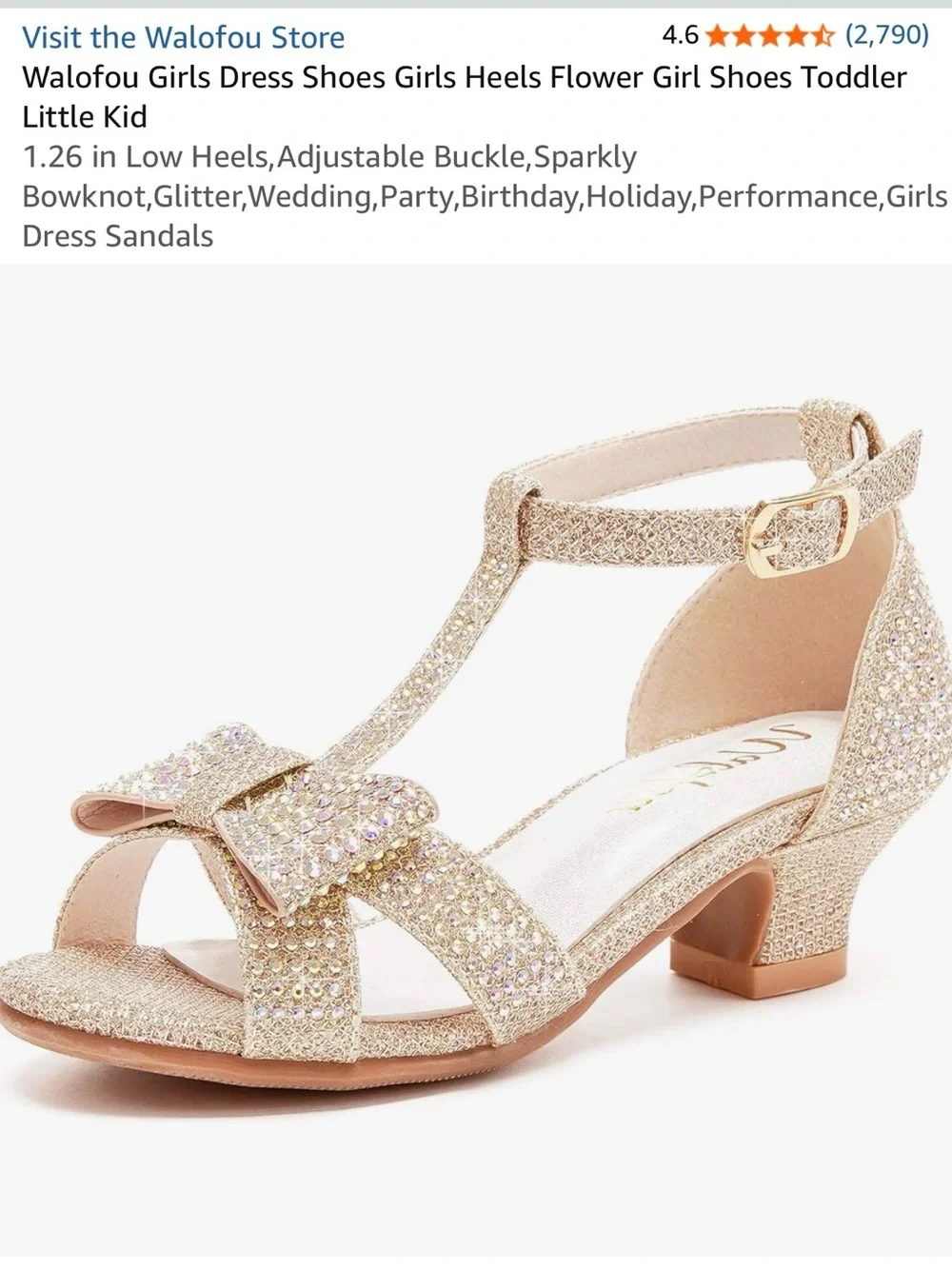 Girls' Gold T-Strap Dress Sandals with Bow and Rhinestones